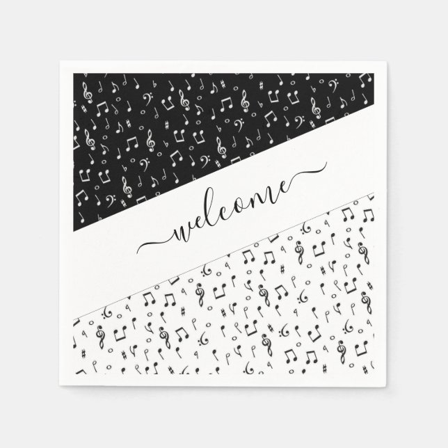 Guardanapo De Papel Musical personalizado preto e branco  (Frente)