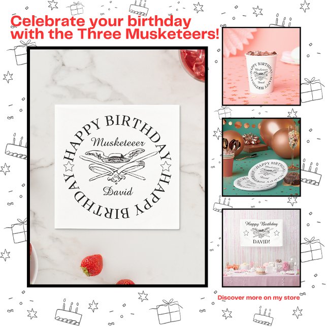 Guardanapo De Papel Musketeer Hero Happy Birthday Party - Festa de Ani (Criador carregado)