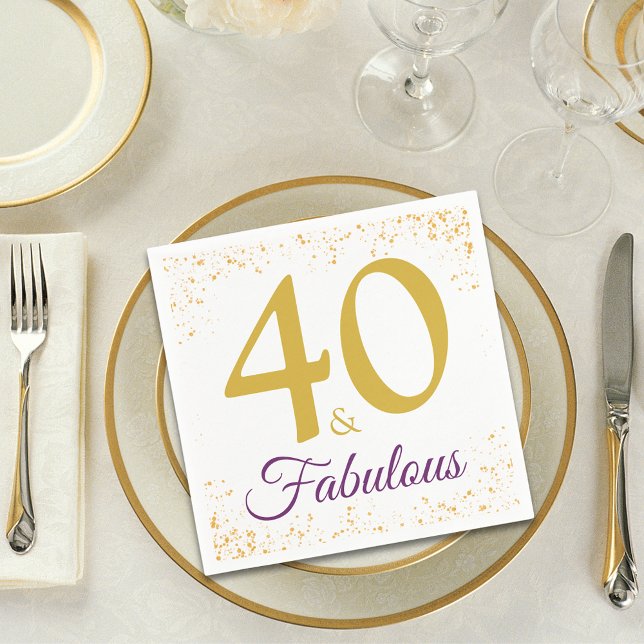 Guardanapo De Papel Na moda 40 e Festa de aniversário fabulosa Dourada (40 and fabulous stylish typography gold glitter 40th birthday party paper napkins)