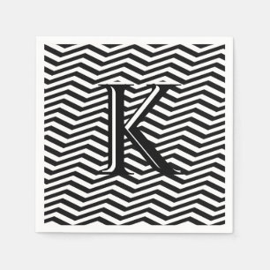 Guardanapo De Papel Na moda Black White Chevron Stripe Monograma Perso