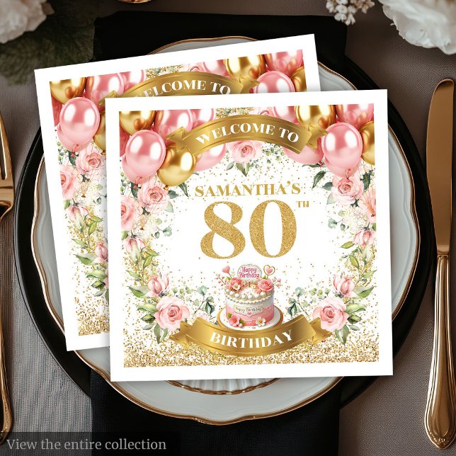 Guardanapo De Papel Na moda Boho Blush 80 Festa de aniversário Napkins (Stylish Boho Blush 80th Birthday Party Napkins)