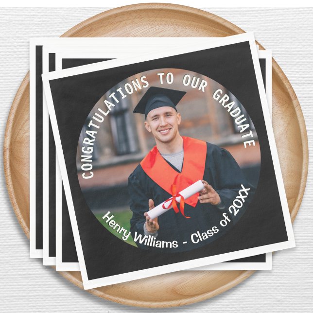 Guardanapo De Papel Na moda Elegante de Fotografias do formando Elegan (Stylish paper napkins for graduation celebrations, personalized with graduate photo, name and year)