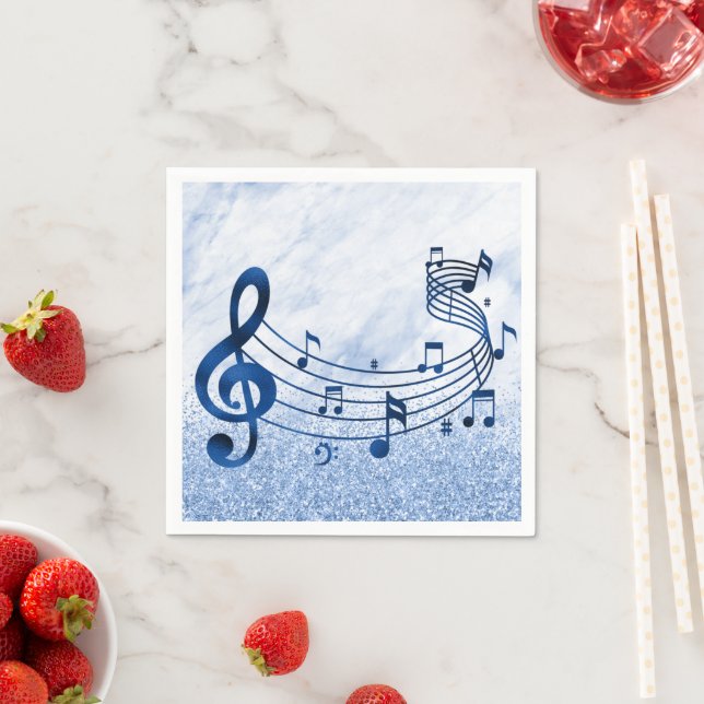 Guardanapo De Papel Na moda Treble Clef Musical Notes Blue Glitter (Insitu)