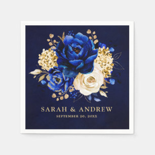 Guardanapo De Papel Nap Real Azul Amarelo Dourado De Casamento Floral