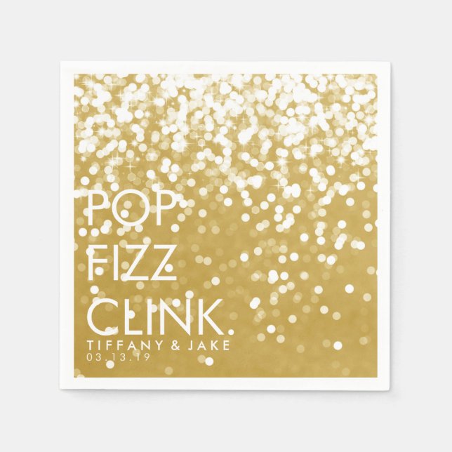 Guardanapo De Papel Napkin - Pop espumante Fizz Clink Dourado (Frente)