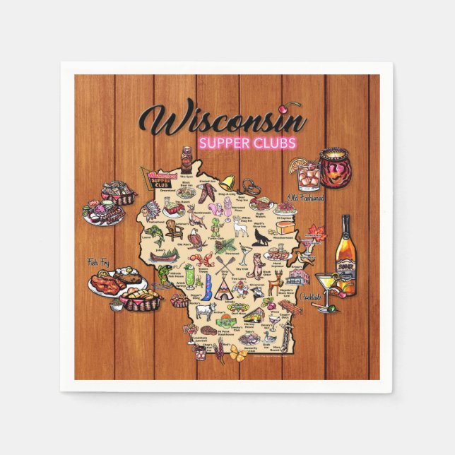 Guardanapo De Papel Napkin - Wisconsin Supper Club Map - Series 1 (Frente)