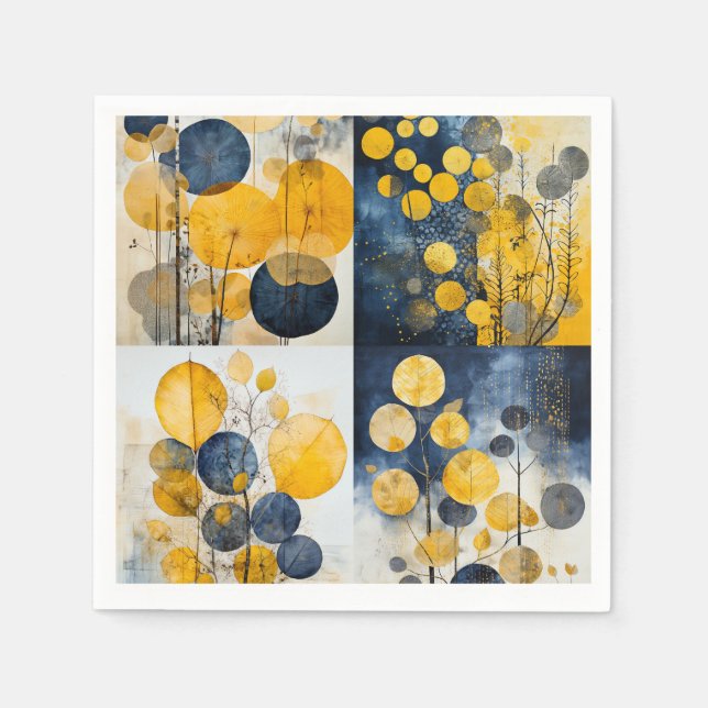Guardanapo De Papel Napkins Botânico Azul e Amarelo (Frente)
