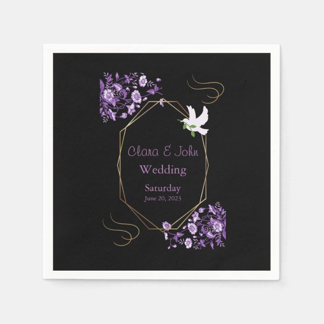 Guardanapo De Papel Napkins de Casamento Roxo e Negro (Frente)