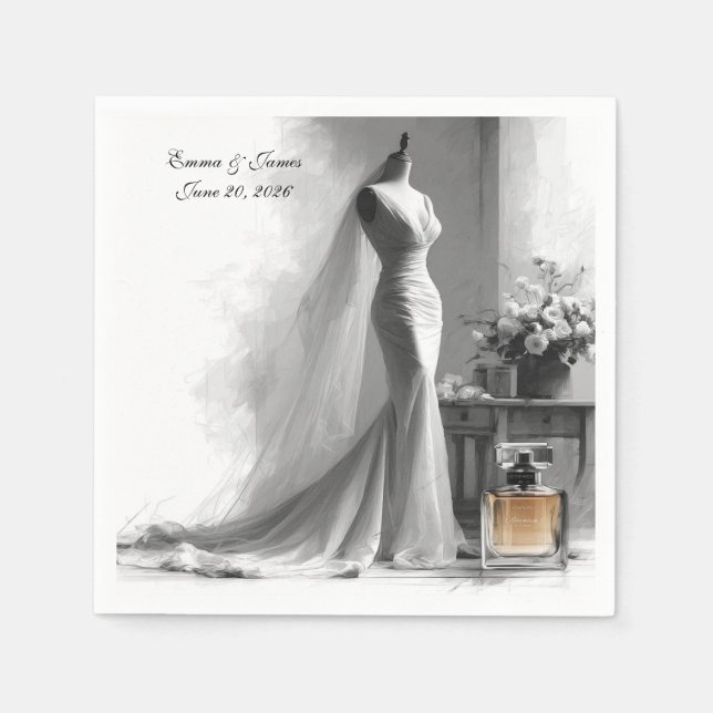 Guardanapo De Papel Napkins Elegante de Casamento Negro e Branco (Frente)