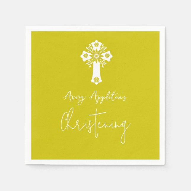 Guardanapo De Papel Napkins Floral Cross Christening Yellow (Frente)