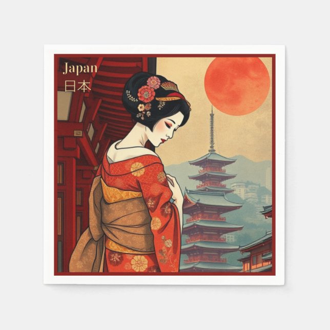 Guardanapo De Papel Napkins Japão geisha maiko restaurante japonês (Frente)