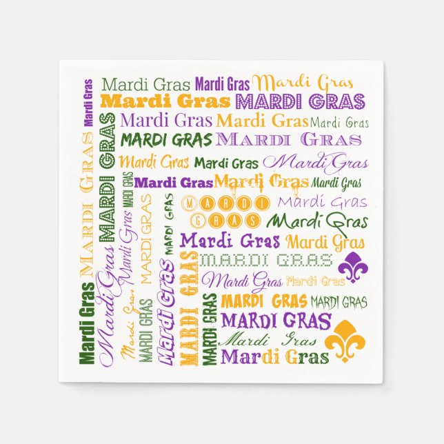 Guardanapo De Papel Napkins multifont com três cores do Mardi Gras (Frente)