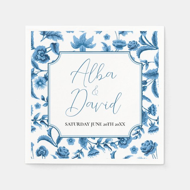 Guardanapo De Papel Napkins Nomes de Casamento Chintz Blue & White Flo (Frente)