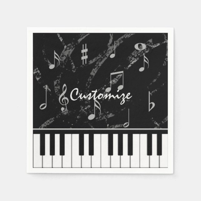 Guardanapo De Papel Napkins Personalizado para Piano Negro e Branco (Frente)