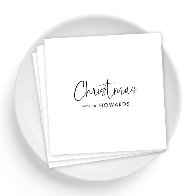 Guardanapo De Papel Nápoles de Natal Elegante com Mão Negra Letrada (Personalized Elegant Christmas Napkins with Black Hand Lettered)