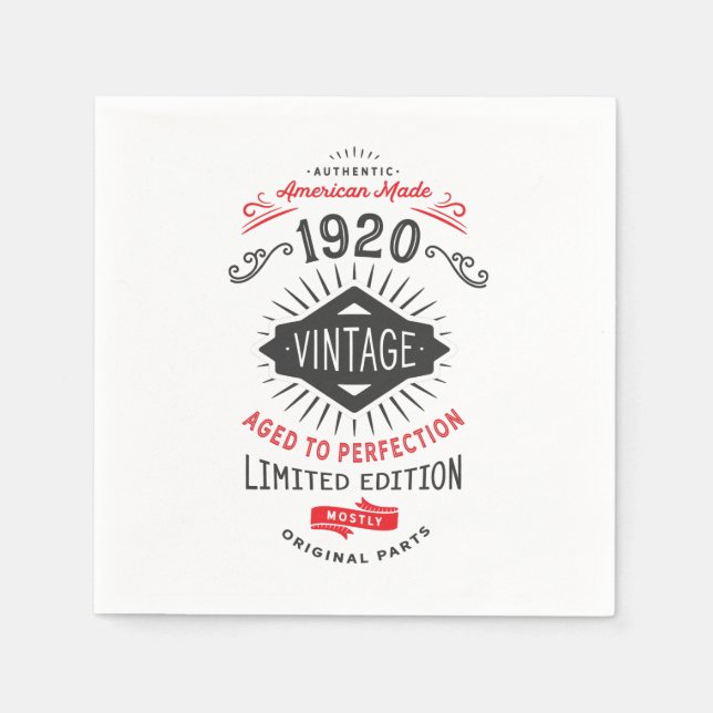 Guardanapo De Papel Nascer em 1920 Celebrando o 100º aniversário em 20 (Frente)