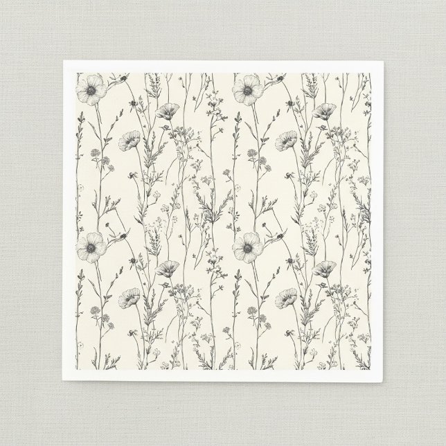 Guardanapo De Papel Nata de flores silvestres deliciosa e creme mole (Delicate and soft cream wild flowers napkin.)