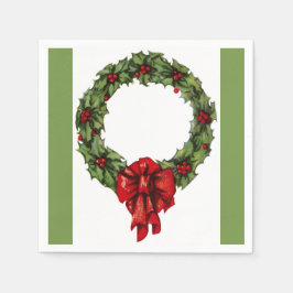 Guardanapo De Papel Natais vintages Holly Wreath e Berries Green