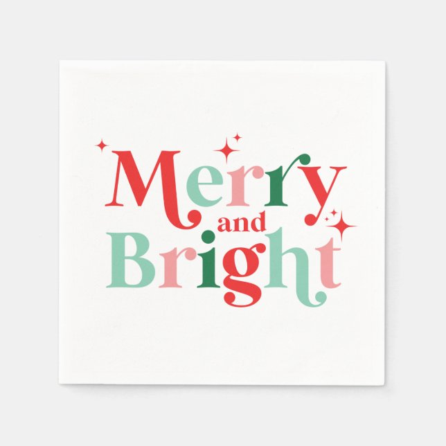 Guardanapo De Papel Natal alegre e brilhante fonte moderna rosa vermel (Frente)