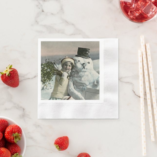 Guardanapo De Papel Natal Antigo Menina com Boneco de Neve  (Insitu)