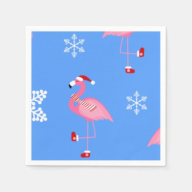 Guardanapo De Papel natal azul santa claus flamingo (Frente)