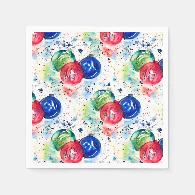 Guardanapo De Papel Natal Baubles Watercolor Ornaing Napkins (Frente)