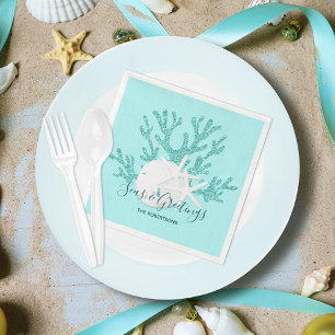 Guardanapo De Papel Natal Beach Seas e saudações Areia Dólar Aqua