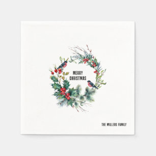 Guardanapo De Papel Natal Berries Wreath Feliz Typografo de Natal