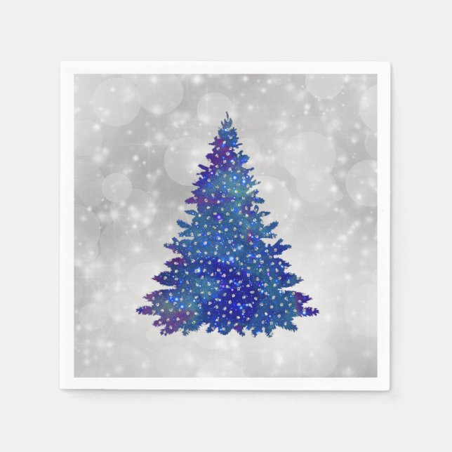 Guardanapo De Papel Natal da Árvore Glitter de Prata Azul Trendy (Frente)