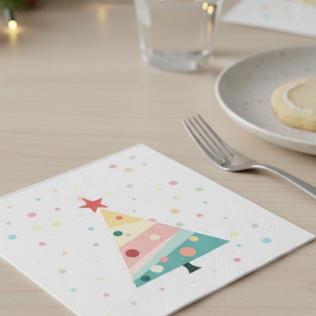 Guardanapo De Papel Natal da Bolinhas de Pastel Moderno Whimsical (Pastel color polka dot Christmas tree napkin)