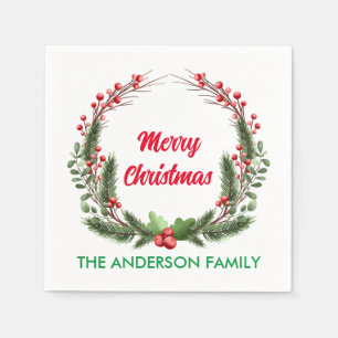 Guardanapo De Papel Natal da família Red Holly Berry