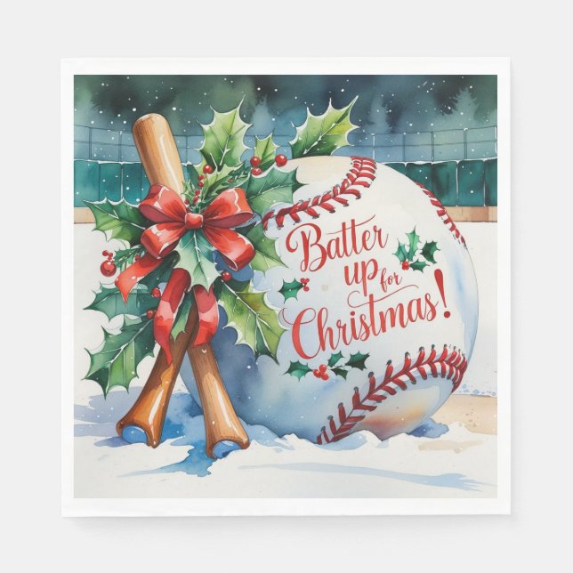 Guardanapo De Papel Natal de baseball "Batter Up para o Natal!" (Frente)