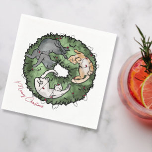 Guardanapo De Papel Natal de Gato Vermelho e Verde
