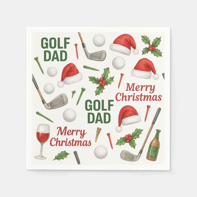 Guardanapo De Papel Natal de golfe com ferro de vinho e teta para Pai  (Frente)