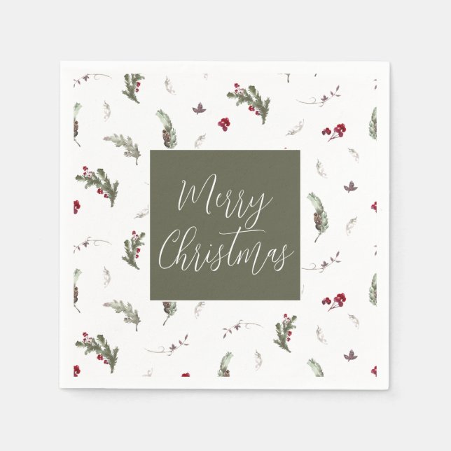Guardanapo De Papel Natal de inverno Napkins Green White Burgundy (Frente)