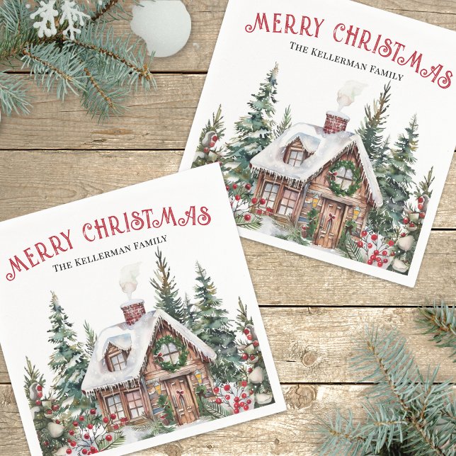 Guardanapo De Papel Natal de Inverno Personalizado (Festive Winter Watercolor Christmas Napkins)