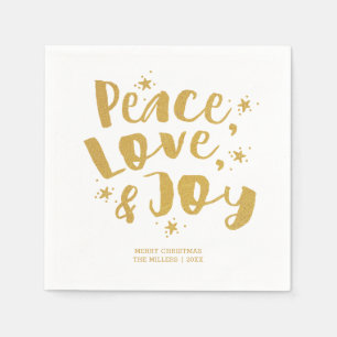 Guardanapo De Papel Natal de Natal Rustic Dourado Peace Love & Joy
