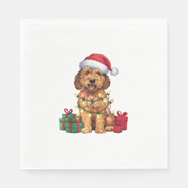Guardanapo De Papel Natal de Santa Hat Labradoodle Dog (Frente)