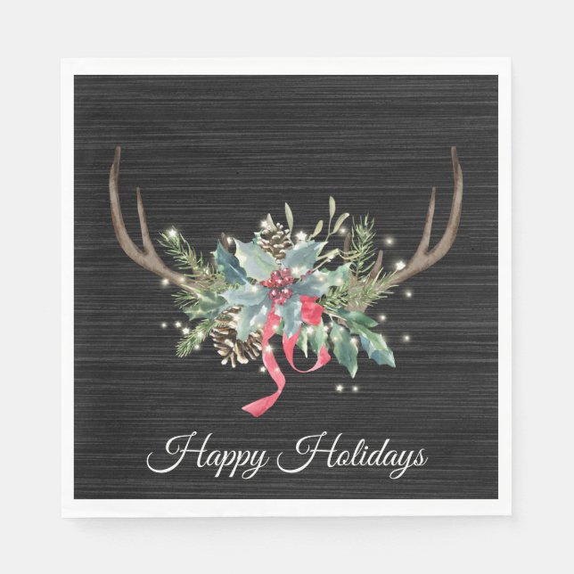 Guardanapo De Papel Natal Deer Antler com Luzes na Madeira (Frente)