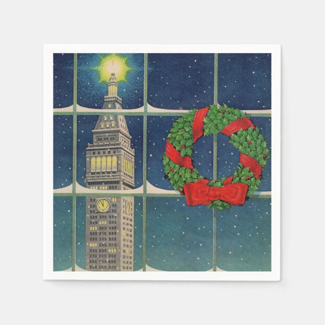 Guardanapo De Papel Natal dos anos 50 na cidade (Frente)