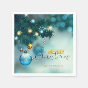 Guardanapo De Papel NATAL Dourado azul personalizado da árvore dos