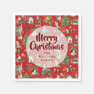 Guardanapo De Papel Natal Feliz Vintage Nome da Família Vermelho Festi