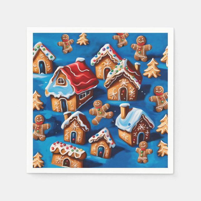 Guardanapo De Papel Natal Ginger Cookies Casas Árvores Deco de Férias (Frente)