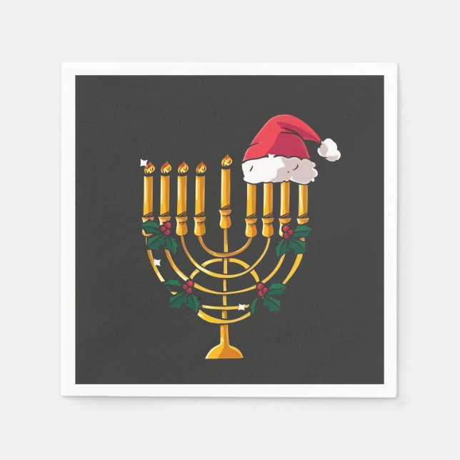 Guardanapo De Papel Natal Hanukkah Papais noeis judeus Menorah (Frente)