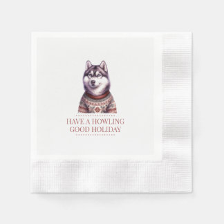 Guardanapo De Papel Natal Husky Uivando Bom Feriado Personalizado