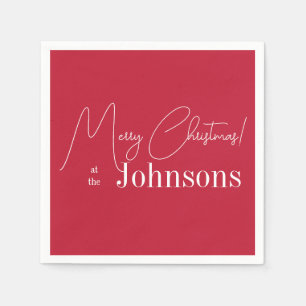 Guardanapo De Papel Natal Moderno Feliz Natal Nome da Família Vermelho
