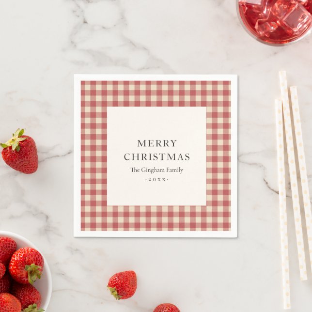 Guardanapo De Papel Natal Moderno Rustic Red Gingham (Insitu)