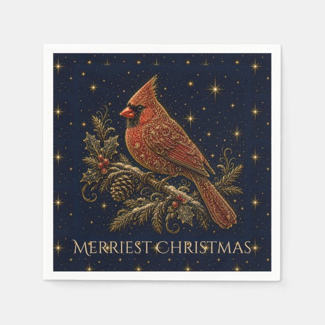 Guardanapo De Papel Natal nas Estrelas | Cardinal Vermelho (Frente)