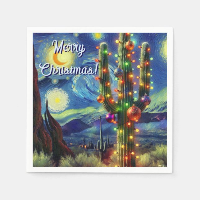 Guardanapo De Papel Natal no Desert Saguaro Cactus Magnet (Frente)
