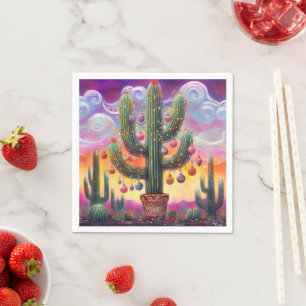 Guardanapo De Papel Natal no Deserto Sudoeste Saguaro Cactus